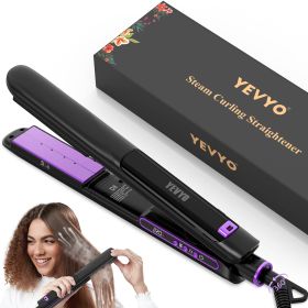 Professional Salon Titanium Vapor Straightening Irons, Light Steam Flat Iron (Color: Black)
