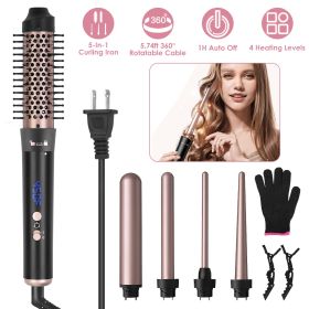 2 Type Options--1Pc 5 In 1 Curling Wand Hair Curling Iron Brush Anti-Tangle Hair Thermal Brush Curler With 4 Heating Levels 360 Degree Rotatable (Option: NoLeakageProtect)